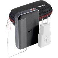 Vasco dodatak koji uključuje zaštitno staklo za ekran, power bank, punjač i zaštitnu futrolu za prevoditelja.